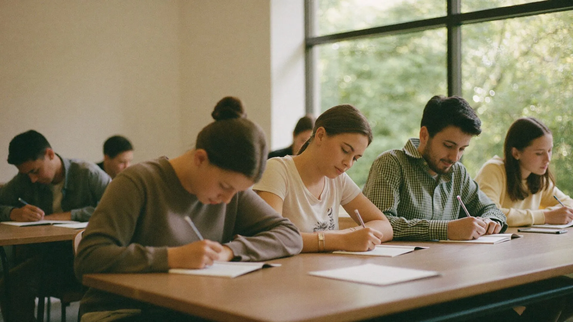 Elever som skriver i dagbok i lyst klasserom